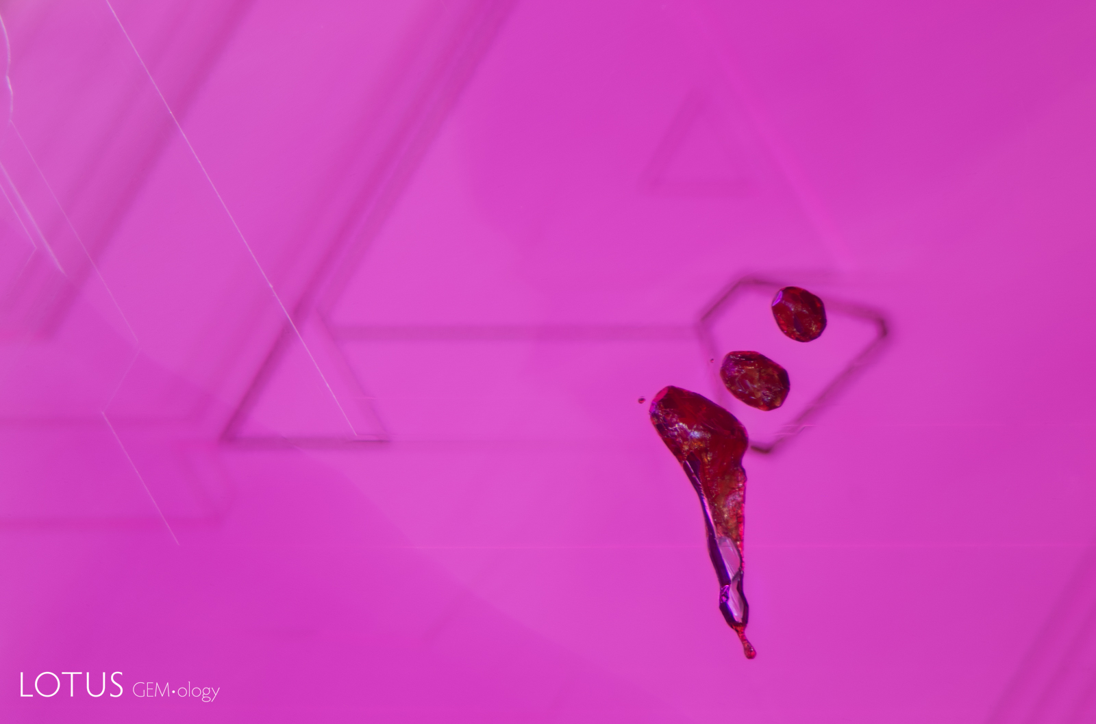 Flux crystals in Ramaura synthetic ruby.
