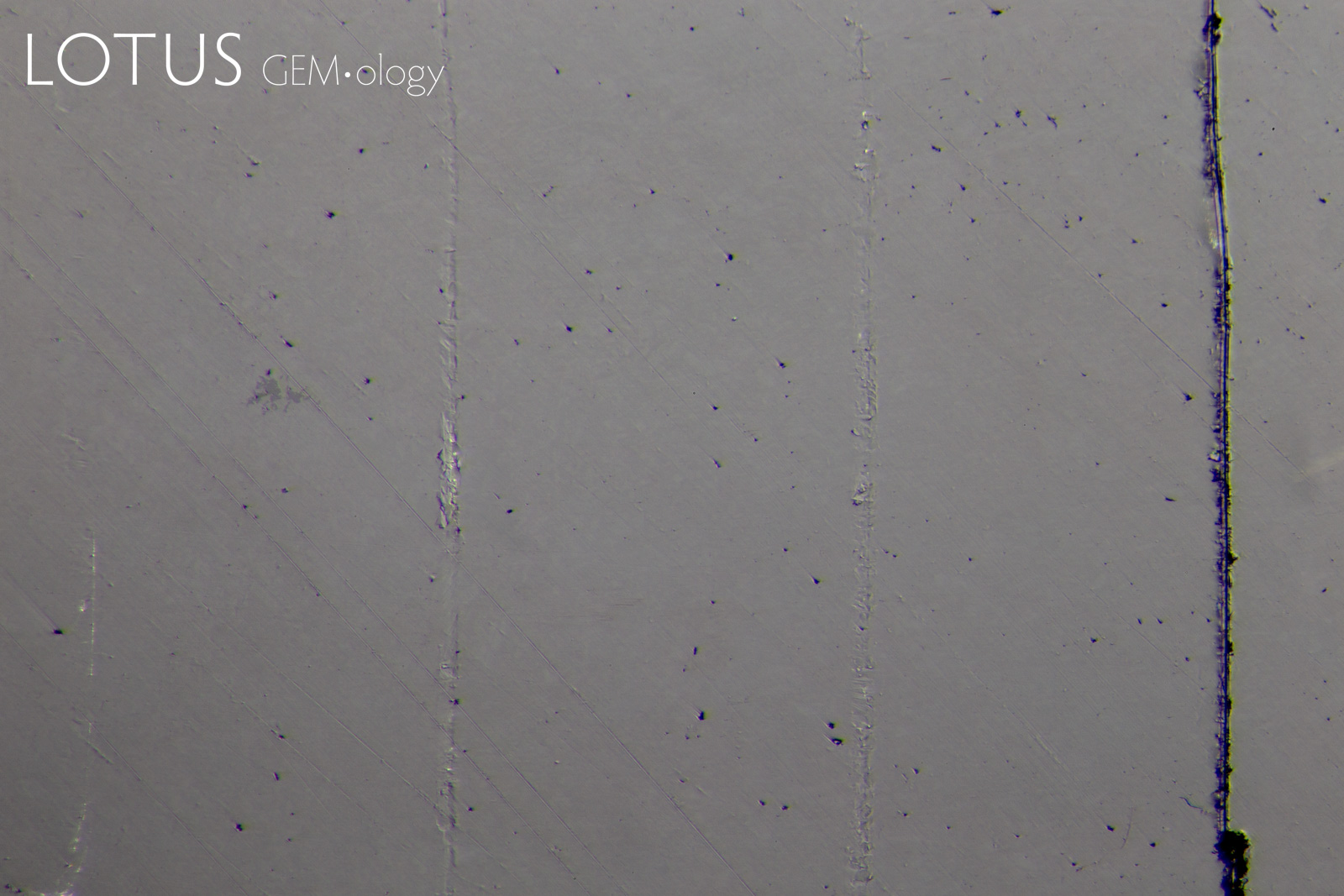 Figure 11. Photomicrographs of Mohs scratch testing: The samples were tested using Mohs pencils 5, 6, 7 and 8 (left to right). Note that some of the marks are very faint in the images because the samples were not scratched by some of the Mohs hardness pencils. Photos by author.