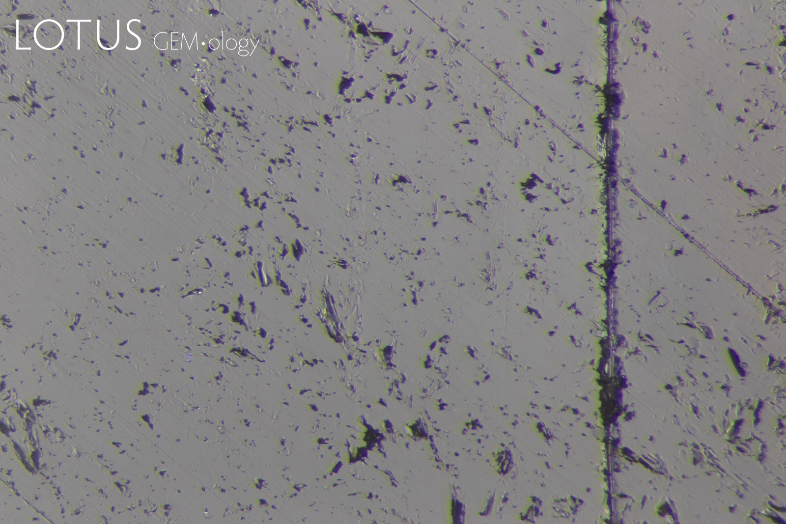 Figure 11. Photomicrographs of Mohs scratch testing: The samples were tested using Mohs pencils 5, 6, 7 and 8 (left to right). Note that some of the marks are very faint in the images because the samples were not scratched by some of the Mohs hardness pencils. Photos by author.