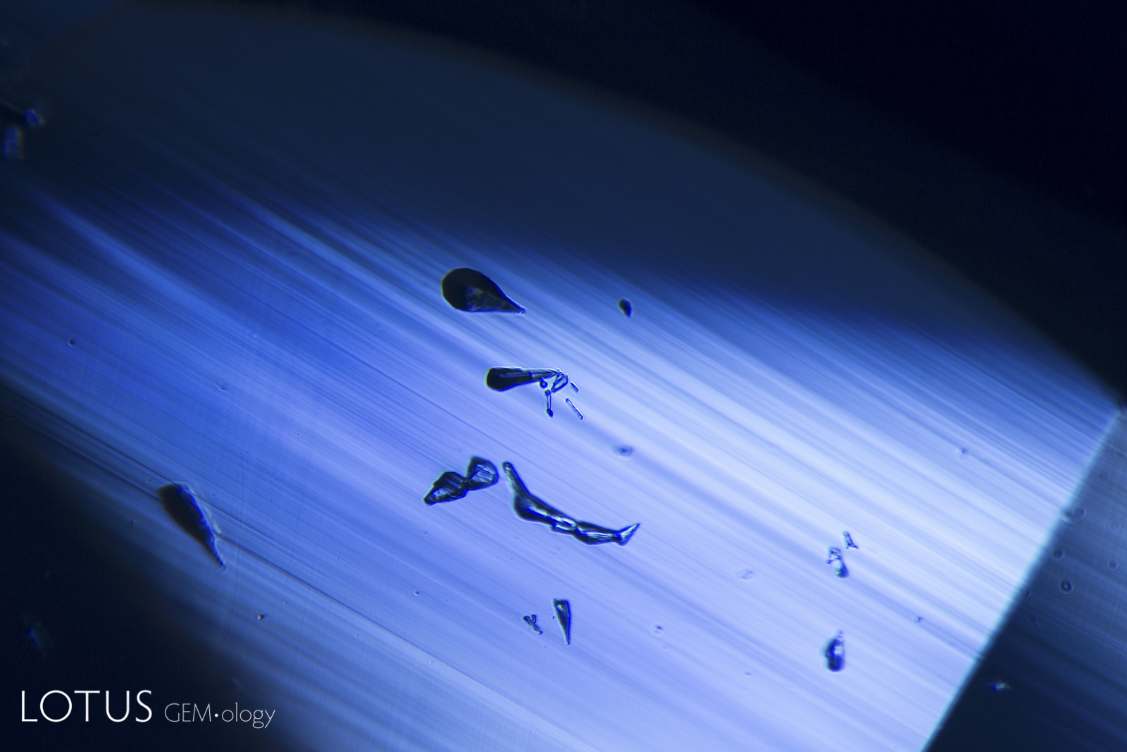 Irregular crystals and sharp growth zoning in a Madagascar blue sapphire. Photo: Richard W. Hughes