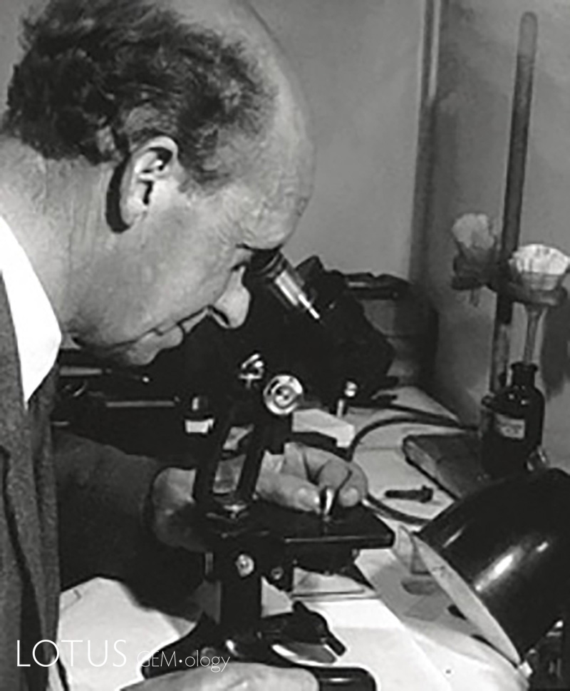 Figure 2: B.W. Anderson using a Beck Greenough stereo binocular microscope in the 1970s.