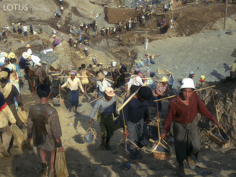 Building the pyramids Over 10,000 miners snake up the hillside at Hpakangyi.