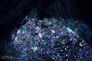This fingerprint in a Nigerian sapphire displayed a brilliant iridescence when illuminated from above.