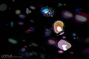 Thin film inclusions in the basal plane of a Thai/Cambodian ruby.