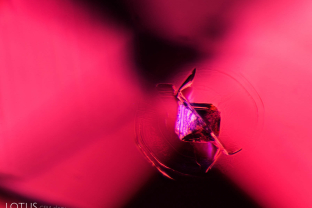 Octahedron-shaped inclusions are the most common feature of spinels from all sources. In some cases they may actually be solid crystals of spinel. In other cases, they may be seen as fingerprints with tiny rows of octahedra-shaped negative crystals. In certain cases, these negative crystals may be filled with a foreign substance (such as white dolomite, yellow phlogopite or black hercynite spinel).