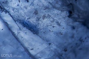 This Burmese sapphire was diffused with titanium to induce both a blue color and a star. One can see bleeding of blue color into both surface openings and heavy heat alteration of fingerprints, creating a “drippy” appearance.