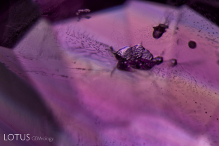 A melted crystal betrays the heat-treated origin of this ruby from Tajikistan.